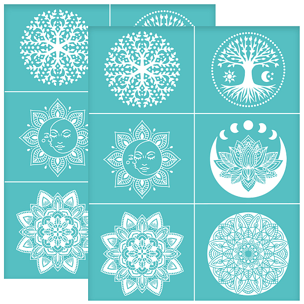 

PandaHall OLYCRAFT 2pcs Self-Adhesive Mandala Stencil Lotus Tree Silk Screen Stencils Reusable Silkscreen Printing Stencils Moon Sun Mesh...