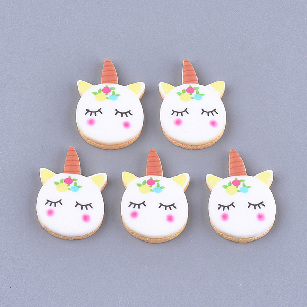 PandaHall Resin Cabochons, Unicorn, Colorful, 32x22x6mm Resin Unicorn