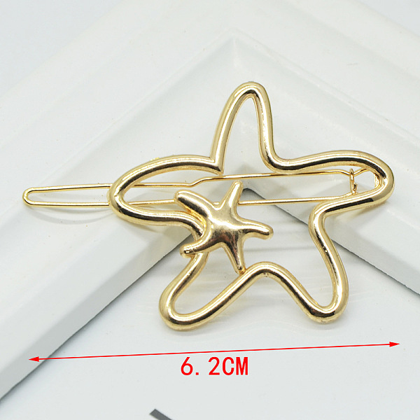 

PandaHall Alloy Geometric Hair Barrettes, Frog Buckle Hairpin for Women, Girls, Starfish, Golden, 62mm Alloy