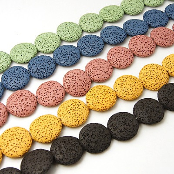 

PandaHall Natural Lava Rock Beads Strands, Dyed, Flat Round, Mixed Color, 21x6mm, Hole: 1mm Lava Rock Flat Round Multicolor