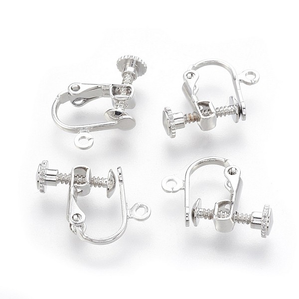 

PandaHall Racking Plated Brass Clip-on Earring Findings, with Loop, Platinum, 13x16x5mm, Hole: 1.5mm Brass