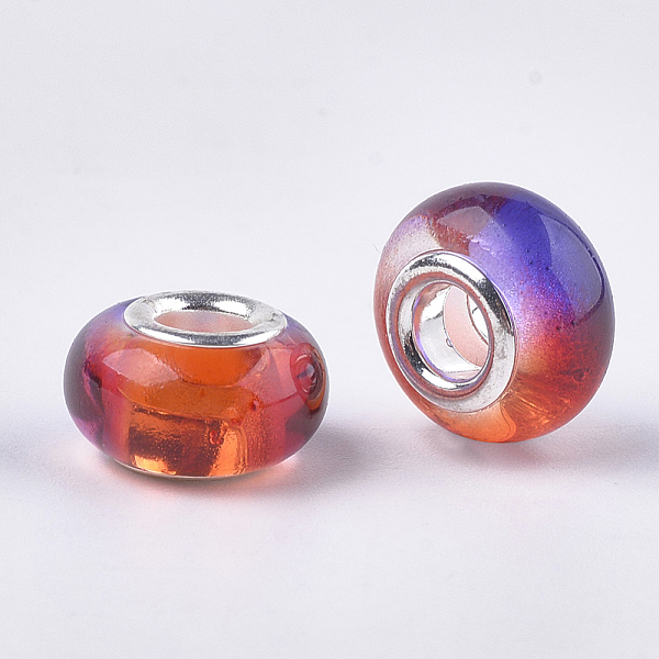 

PandaHall Resin European Beads, Large Hole Beads, with Brass Double Cores, Two Tone, Rondelle, Coral, 14x8.5~9mm, Hole: 5mm Resin Rondelle..., Red
