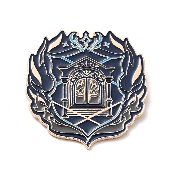 

PandaHall Leaf and Gate Enamel Pin, Academy Theme Alloy Badge for Backpack Clothes, Rose Gold, Marine Blue, 50.5x48.5x1.5mm Alloy+Enamel
