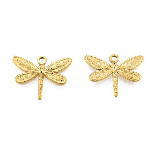 

PandaHall Ion Plating(IP) 201 Stainless Steel Pendants, Dragonfly, Real 18K Gold Plated, 20x25x2mm, Hole: 2mm 201 Stainless Steel Dragonfly