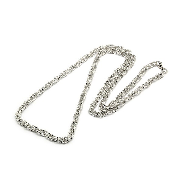 PandaHall Fashionable 304 Stainless Steel Rope Chain Necklaces for Men, with Lobster Claw Clasps, Stainless Steel Color, 28 inch~30 inch...