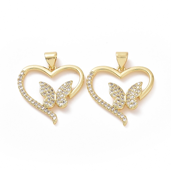 

PandaHall Brass Cubic Zirconia Pendants, Heart with Butterfly Charm, Golden, 21.5x22x3mm, Hole: 3x5mm Brass+Cubic Zirconia Heart Clear