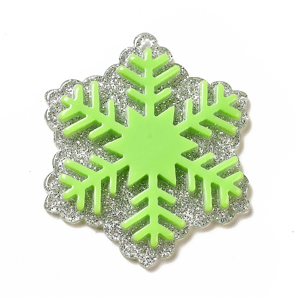 

PandaHall Acrylic Pendants, with Glitter Powder, Snowflake Charm, Yellow Green, 45x38x4mm, Hole: 1.4mm Acrylic Snowflake