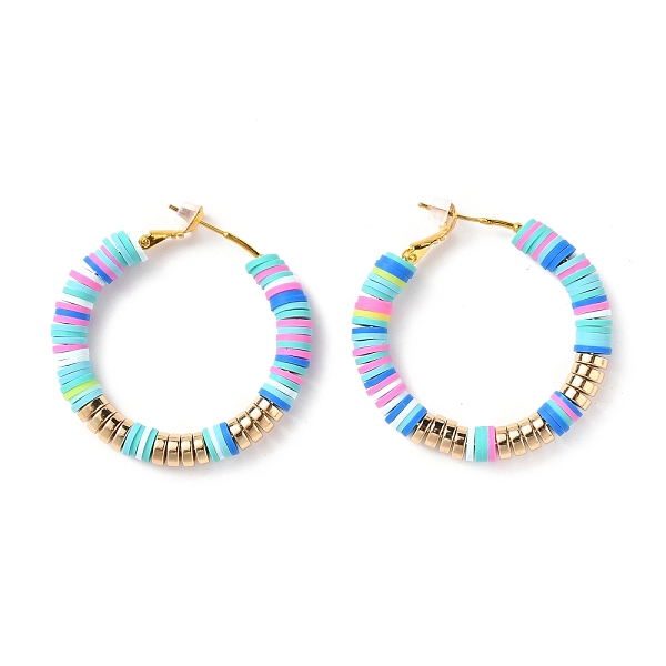 

PandaHall Brass Heishi Beaded Hoop Earrings, with Electroplate Non-magnetic Synthetic Hematite Beads, Ring, Mixed Color, 47x46x6mm, Pin..., Multicolor