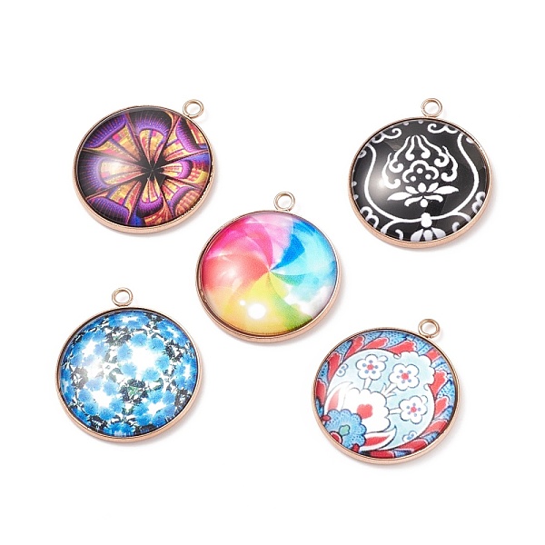 

PandaHall Glass Pendants, with 304 Stainless Steel Pendant Cabochon Setting, Flat Round, Rose Gold, 30x26x6mm, Hole: 2.3mm Glass Flat Round..., Multicolor