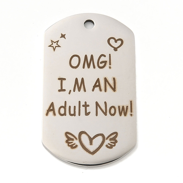 

PandaHall 201 Stainless Steel Pendants, Oval with Word OMG, I'm an Adult Now Charms, Stainless Steel Color, 49x28x2mm, Hole: 3mm 201...