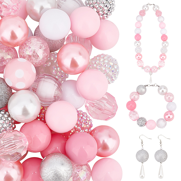 

PandaHall PH 50pcs 20mm Bubblegum Beads Pink Chunk Pen Beads Acrylic Focal Beads Large Loose Beads Round Beads for Pen Wedding Valentine's...
