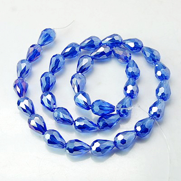 

PandaHall Electroplate Glass Beads Strands, AB Color Plated, Faceted Teardrop, Deep Sky Blue, 7x5mm, about 65~67pcs/strand, 18~18.5 inch...