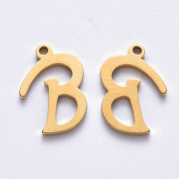 

PandaHall Vacuum Plating 201 Stainless Steel Charms, Laser Cut, Golden, Letter.B, 13x9x1mm, Hole: 1mm 201 Stainless Steel Letter B