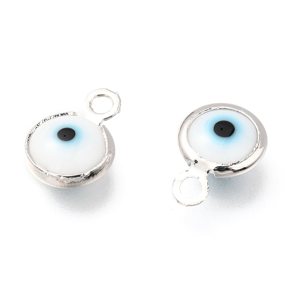 

PandaHall Handmade Evil Eye Lampwork Charms, with Brass Findings, Flat Round, Blue, Real Platinum Plated, 10x6.5x3mm, Hole: 1.5mm..., White