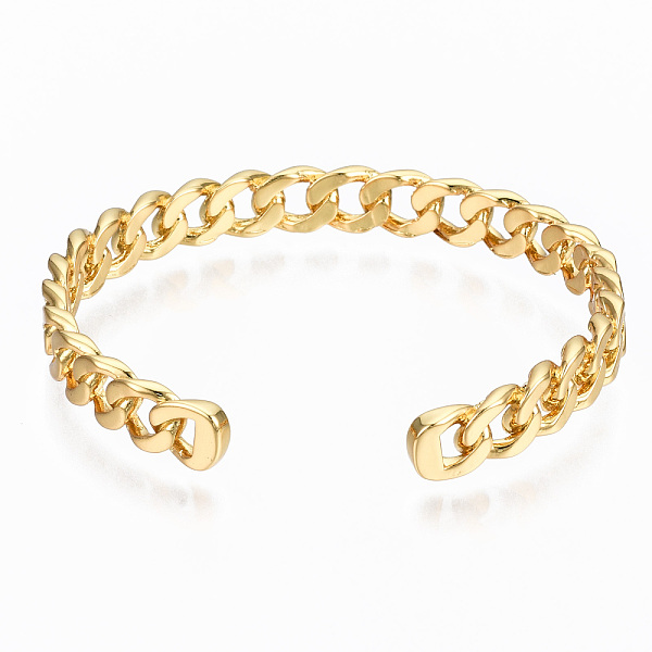 

PandaHall Brass Curb Chain Cuff Bangles, Nickel Free, Real 16K Gold Plated, Inner Diameter: 2x2 inch(5.2x5cm), 7.5mm Brass