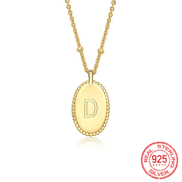 

PandaHall 925 Sterling Silver Letter Initial Oval Pendant Necklaces for Women, with Cable Chains, Real 18K Gold Plated, Letter D, 15.75 inch...