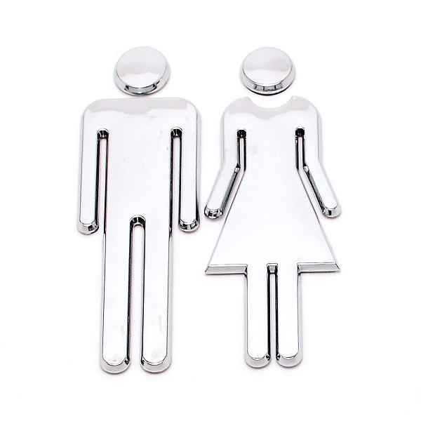PandaHall Electroplated ABS Plastic Women & Men Bathroom Sign Stickers, Public Toilet Sign, for Wall Door Accessories Sign, Silver...