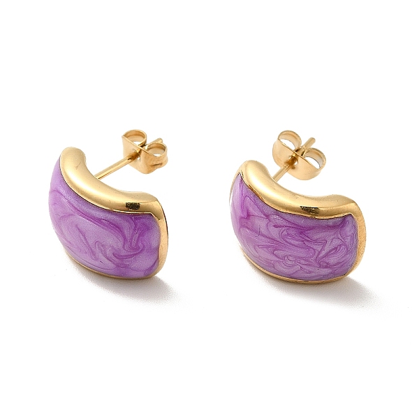 

PandaHall Enamel Curved Rectangle Stud Earrings, Golden 304 Stainless Steel Jewelry for Women, Medium Purple, 15.5x10.5x6mm, Pin: 0.8mm 304...