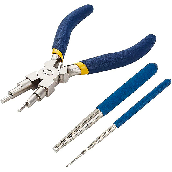 BENECREAT Wire Looping Tool, 2Pcs Wire Looping Mandrel and 1Pc 6 in 1 Bail Making Plier for Jewelry Wire Wrapping and Jump Ring Forming