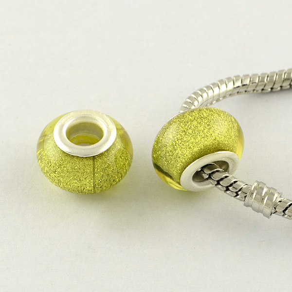 

PandaHall Large Hole Resin European Beads, with Silver Color Plated Brass Double Cores, Rondelle, Yellow, 14x9mm, Hole: 5mm Resin+Brass Core...