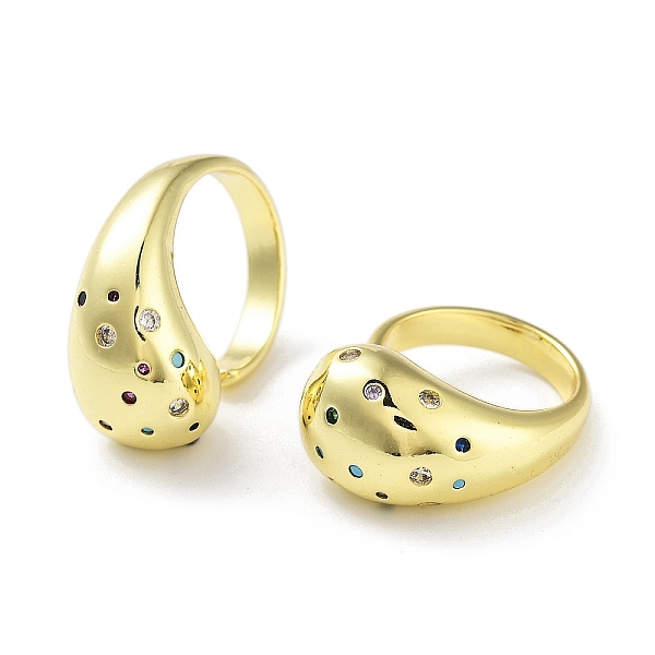 

PandaHall Brass with Colorful Cubic Zirconia Open Cuff Rings, Teardrop, Real 16K Gold Plated, Inner Diameter: 17mm Brass+Cubic Zirconia..., Multicolor