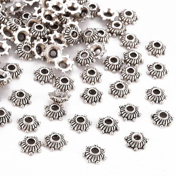 

PandaHall Tibetan Style Zinc Alloy Bead Caps, Cadmium Free & Lead Free, Antique Silver, 5x2mm, Hole: 1mm, about 10000pcs/1000g Alloy