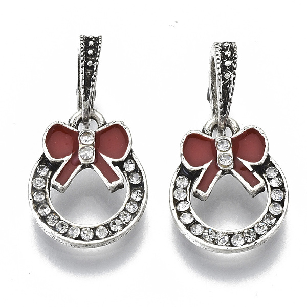 

PandaHall Christmas Tibetan Style Alloy European Dangle Charms, with Crystal Rhinestone and Enamel, Large Hole Pendants, Christmas Wreath..., Red