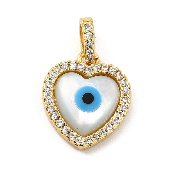 

PandaHall Brass Micro Pave Cubic Zirconia Pendants, with Cellulose Acetate(Resin) Evil Eye, Golden, Heart, 16x14x3mm, Hole: 5x3.5mm..., Blue