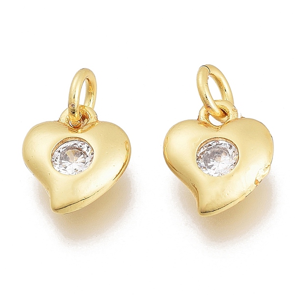 

PandaHall Brass Micro Pave Clear Cubic Zirconia Charms, with Jump Ring, Heart, Golden, 8.5x7x2.5mm, Hole: 1.5mm, Jump Rings: 3.5x0.8mm...