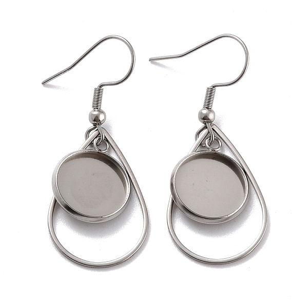 

PandaHall 201 Stainless Steel Earring Hooks, with Teardrop Blank Pendant Trays, Flat Round Setting for Cabochon, Stainless Steel Color, 41mm...