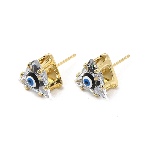 

PandaHall Triangle Glass with Enamel Evil Eye Stud Earrings, Real 18K Gold Plated Brass Jewelry for Women, Black, 10.5x10.5mm, Pin: 0.7mm...