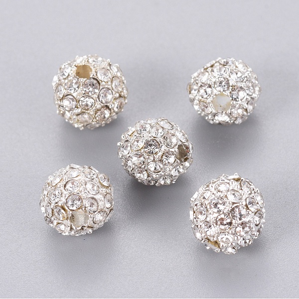 PandaHall Alloy Beads, with Rhinestones, Grade A, Round, Silver Color Plated, Clear, Size: about 8mm in diameter, hole: 2mm Alloy+Rhinestone...
