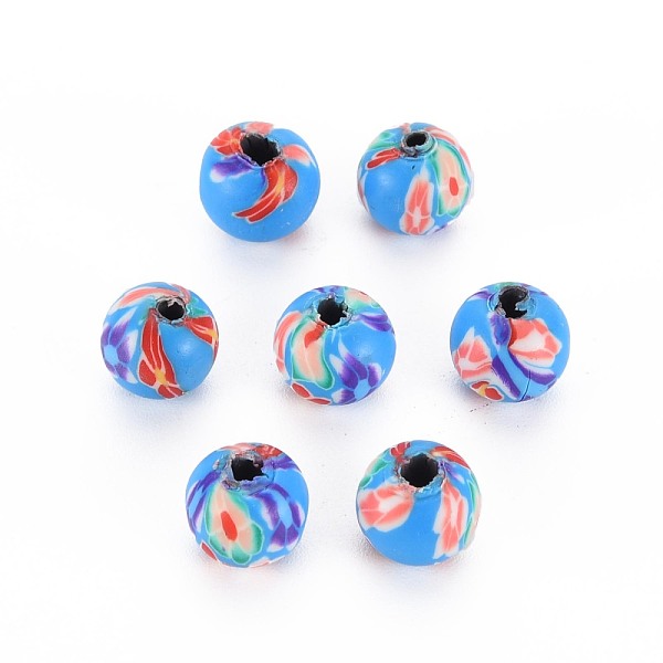 PandaHall Handmade Polymer Clay Beads, for DIY Jewelry Crafts Supplies, Round, Dodger Blue, 8~9x8mm, Hole: 1.8mm Polymer Clay Round