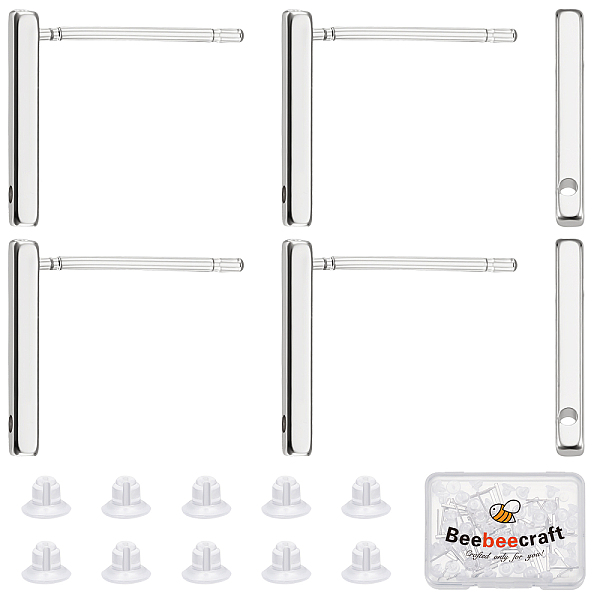 

PandaHall Beebeecraft 40Pcs Stud Earring with Loop Platinum Plated Rectangle Earring Posts Bar Earring Findings with Ear Nut for DIY...