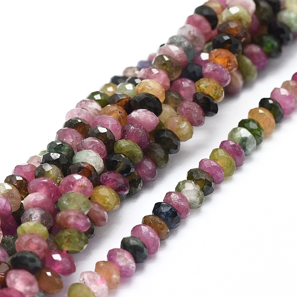 

PandaHall Natural Tourmaline Beads Strands, Faceted, Rondelle, 4~5x2.5~3mm, Hole: 0.8mm, about 146pcs/strand, 15.94 inch(40.5cm) Tourmaline...