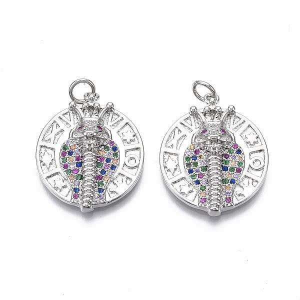 

PandaHall Brass Micro Pave Cubic Zirconia Pendants, with Jump Ring, Nickel Free, Flat Round with CoBra Snake, Colorful, Real Platinum Plated...