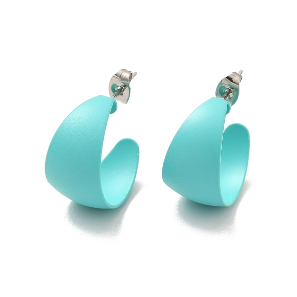 

PandaHall 304 Stainless Steel Chunky Stud Earrings, Half Hoop Earrings for Women, Cyan, 20x21x12mm, Pin: 0.7mm 304 Stainless Steel Ring Cyan