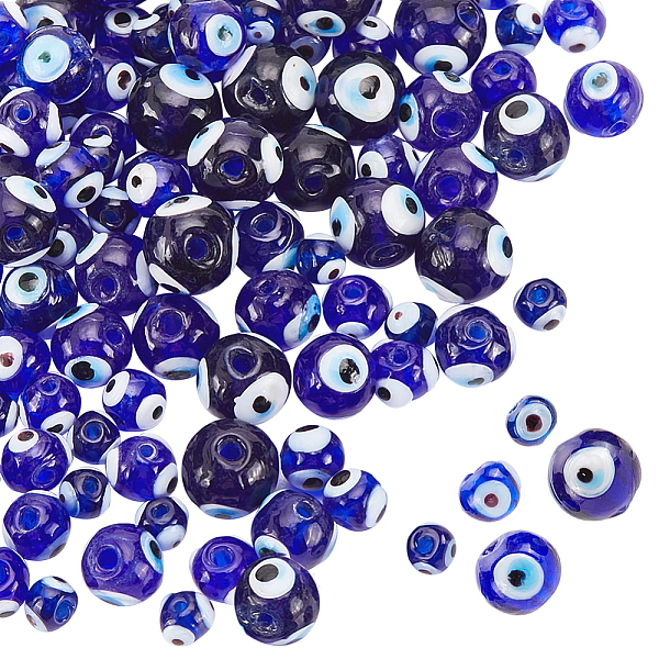 

PandaHall 120 Pcs Glass Evil Eye Beads, 6/8/10/12mm Handmade Lampwork Beads Turkish Evil Eye Spacer Beads Round Evil Eye Loose Beads for..., Blue