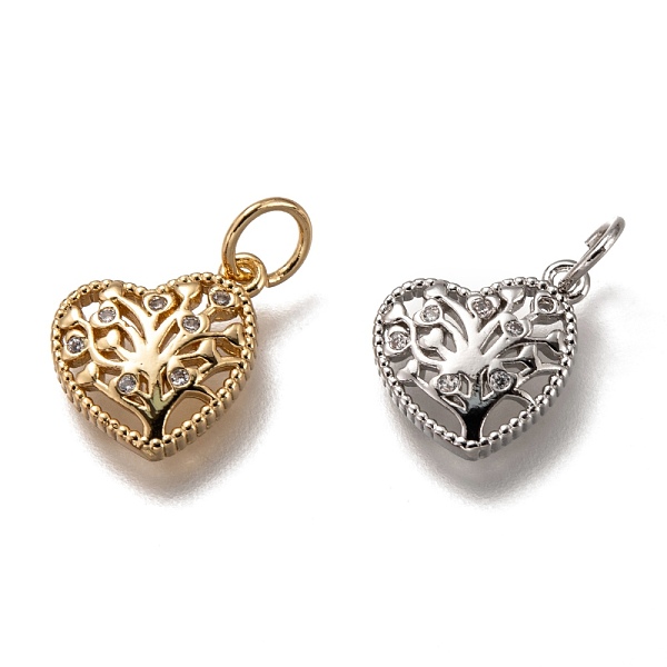 

PandaHall Brass Micro Pave Clear Cubic Zirconia Charms, Cadmium Free & Lead Free, Long-Lasting Plated, Heart with Tree of Life, Mixed Color...