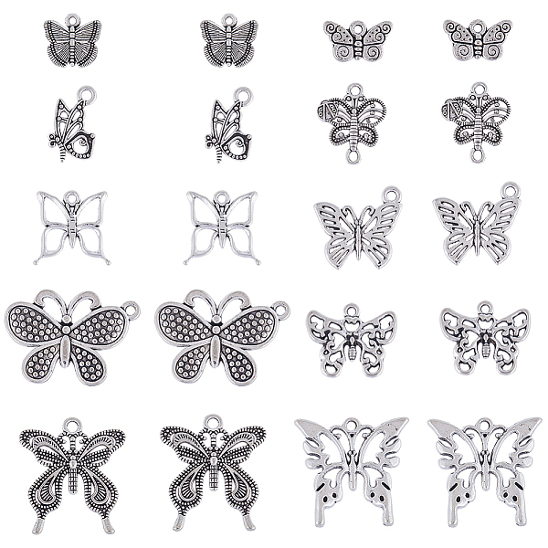 

PandaHall SUNNYCLUE 80Pcs 10 Styles Silver Butterfly Charms Bulk Mini Butterflies Charm Tibetan Antique Alloy Hollow Insect Charms for...