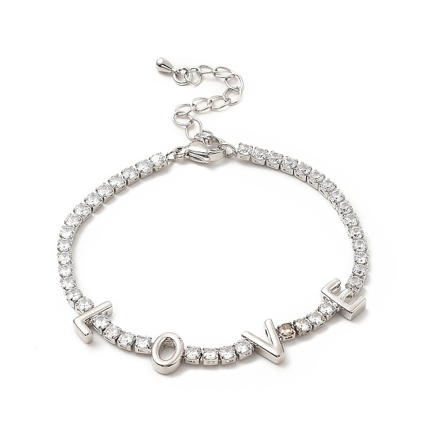 

PandaHall Cubic Zirconia Chain Bracelet, Word Love Rack Plating Brass Jewelry with Chain Extender & Lobster Claw Clasps for Women, Lead Free..., Clear