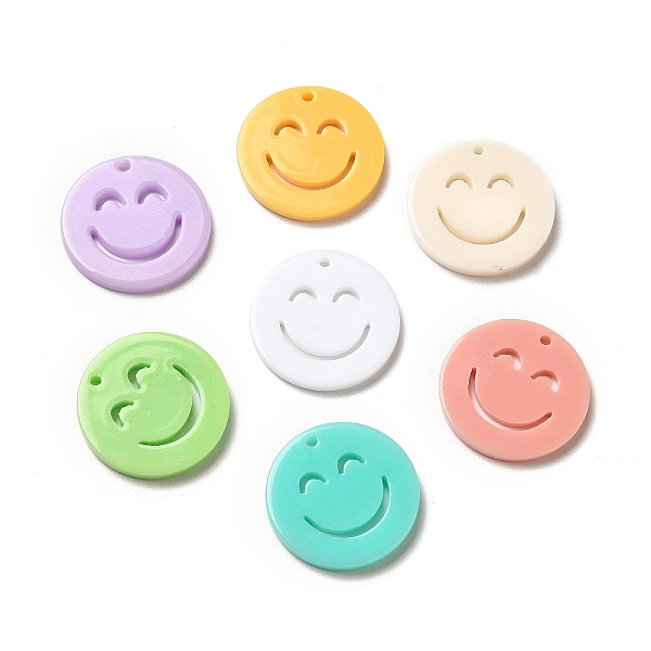 

PandaHall Opaque Acrylic Pendants, Flat Round with Smiling Face, Mixed Color, 19.5x2mm, Hole: 1.4mm Acrylic Flat Round Multicolor