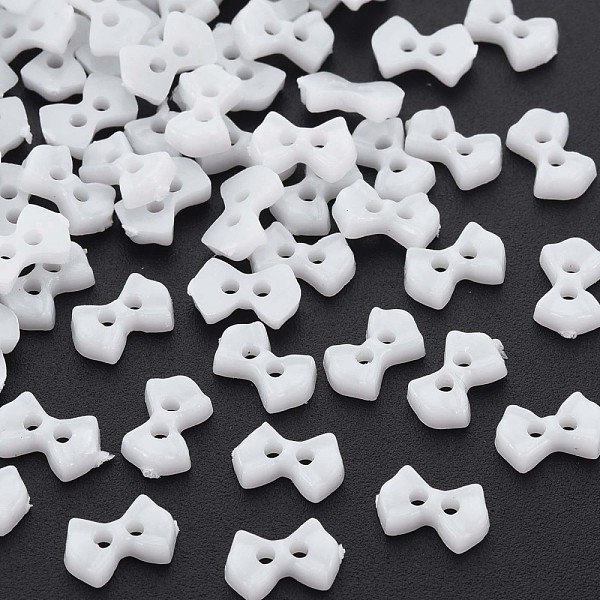 PandaHall 2-Hole Plastic Buttons, Bowknot, White, 6x9x2mm, Hole: 1.5mm Plastic Bowknot White
