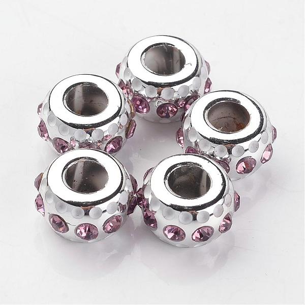 

PandaHall Rondelle Platinum Core CCB Plastic Glass Rhinestone Large Hole European Beads, Light Rose, 14x8mm, Hole: 5mm Plastic Rondelle Pink