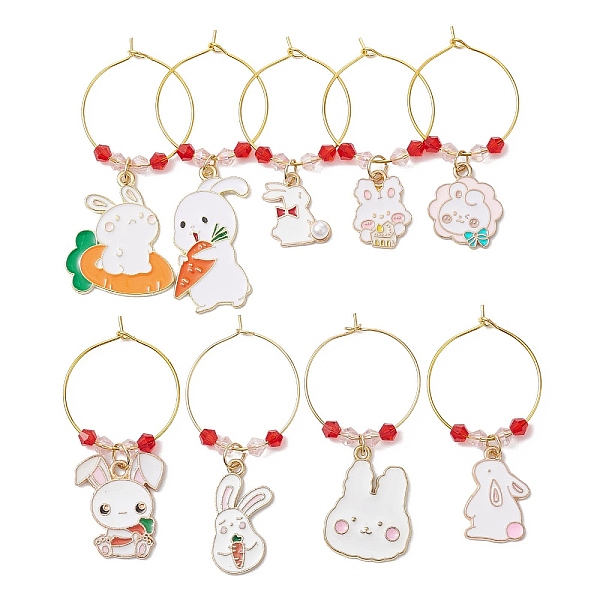 

PandaHall Easter Rabbit Alloy Enamel Wine Glass Charms, with Glass Bead and Brass Wine Glass Charm Rings, Mixed Color, 52~66mm, 9pcs/set..., Multicolor