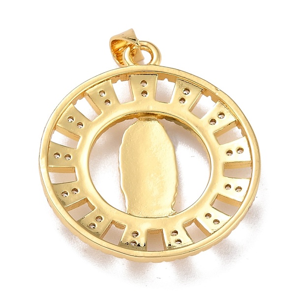 

PandaHall Brass Micro Pave Clear Cubic Zirconia Pendants, Flat Round with Virgin Mary, Real 18K Gold Plated, 31.5x28x4.5mm, Hole: 4x3mm...