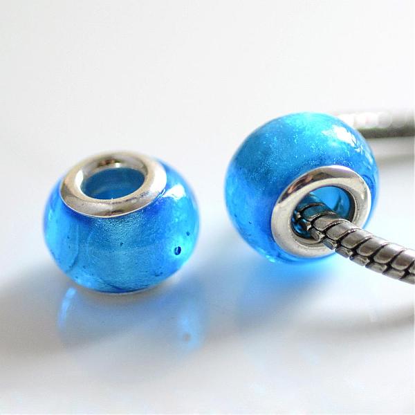 

PandaHall Handmade Silver Foil Glass European Beads, with Silver Color Plated Brass Cores, Rondelle, Deep Sky Blue, 14x10mm, Hole: 5mm...