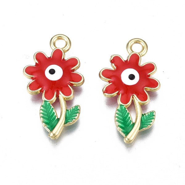 

PandaHall Rack Plating Alloy Enamel Pendants, Cadmium Free & Nickel Free & Lead Free, Light Gold, Flower with Evil Eye, Red, 25.5x14x3.5mm...