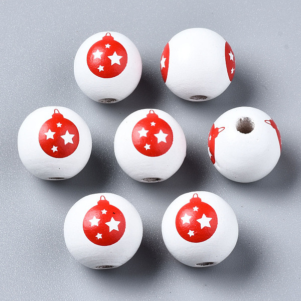 

PandaHall Painted Natural Wood European Beads, Large Hole Beads, Printed, Christmas, Round, White, 16x15mm, Hole: 4mm Wood Round White