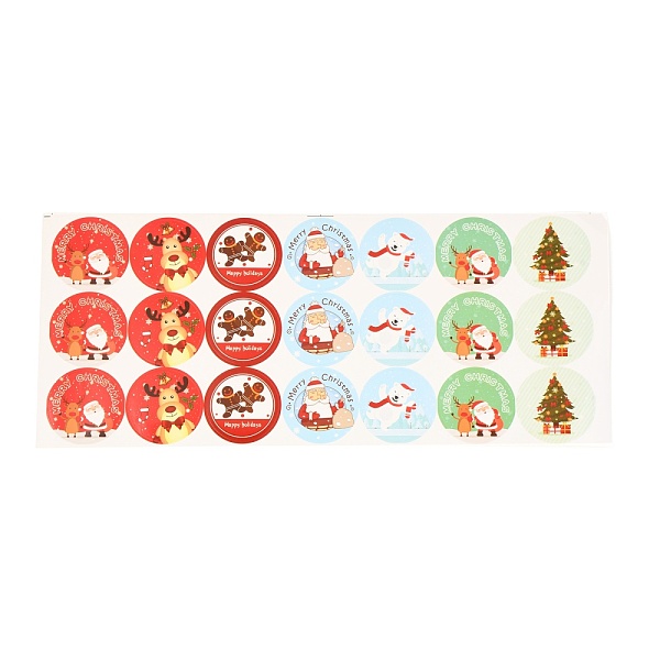 

PandaHall Sealing Stickers, Label Paster Picture Stickers, Christmas Theme, Flat Round, Mixed Color, 31.5x13.2x0.05cm, 21pcs/sheet Paper..., Multicolor